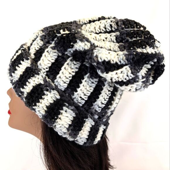 Crocheted Striped Slouchy Dreadlock Beanie - Picture 1 of 6